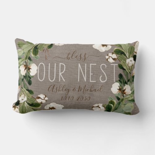 Bless Our Nest Name Wreath Photo Wedding Keepsake Lumbar Pillow