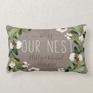 Bless Our Nest Name Wreath Photo Wedding Keepsake Lumbar Pillow