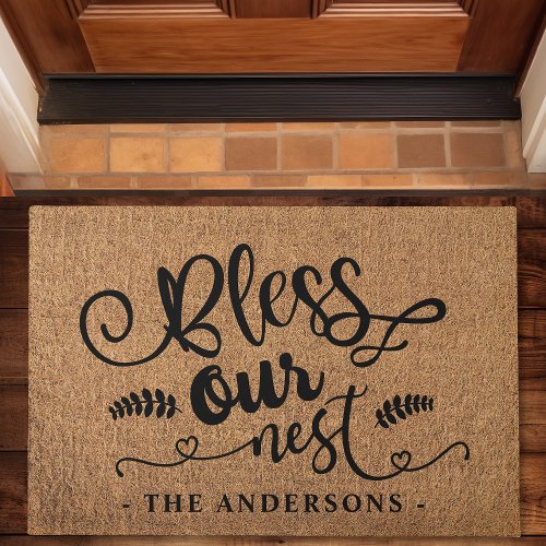 Bless Our Nest Personalized Faux Burlap Doormat