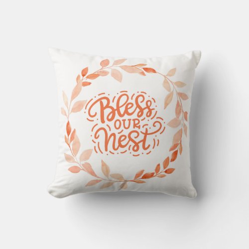 Bless Our Nest Watercolor Thanksgiving Autumn  Throw Pillow