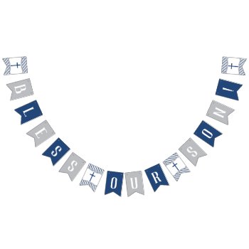 Bless Our Son Banner  Navy Blue  Gray Bunting Flags by DeReimerDeSign at Zazzle