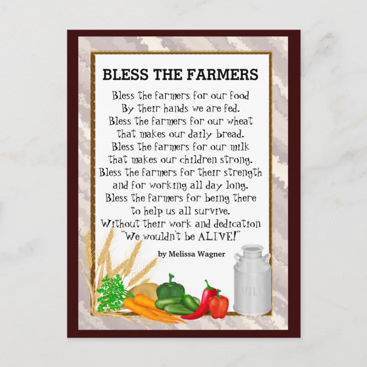 Bless the Farmers poem postcard | Zazzle