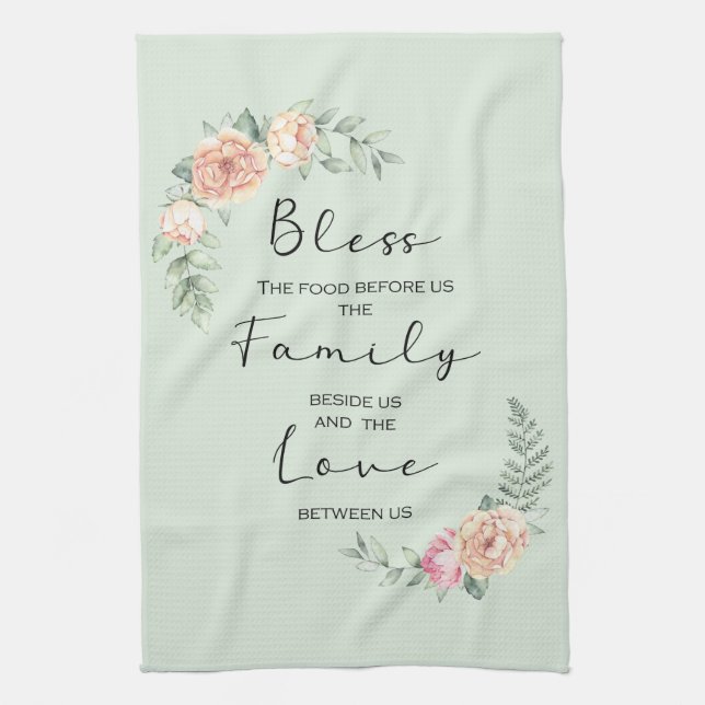 Bless the Food Before Us Kitchen Prayer Towel (Vertical)
