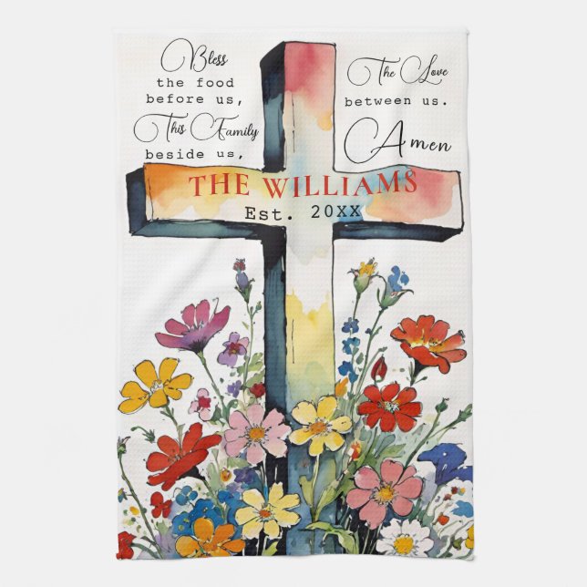 Bless The Food Before Us Prayer Kitchen Towel (Vertical)