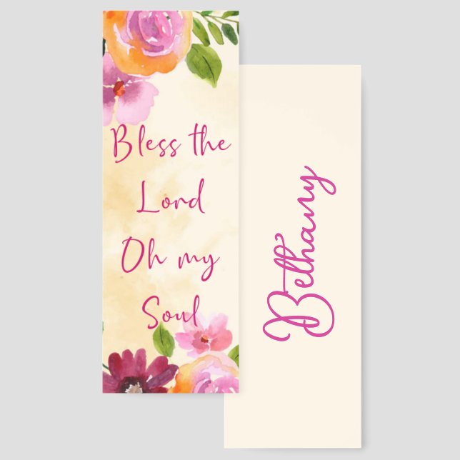 Bless the Lord floral personalized Bookmarks (Front & Back)