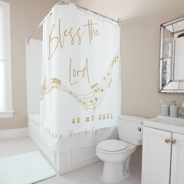 Bless the Lord Psalm Scripture Quote Shower Curtain (In Situ)