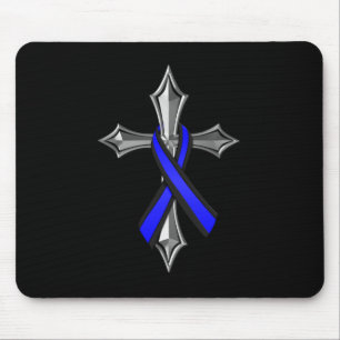 Bless The Thin Blue Line Ribbon and Cross Mouse Pad