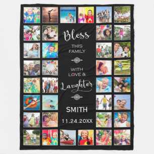 Bless this Family with love 32 Photo Collage Fleece Blanket