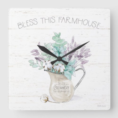 Bless This Farmhouse Square Wall Clock