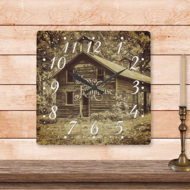 Bless This Farmhouse Vintage Square Wall Clock (Creator Uploaded)