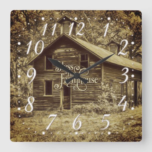 Bless This Farmhouse Vintage Square Wall Clock