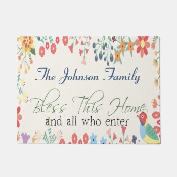 Bless This Home  Add Your Own Family Name Doormat by hkimbrell at Zazzle