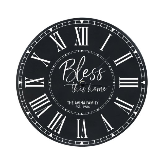 Bless This Home Black Engraved Wall Clock (Front)