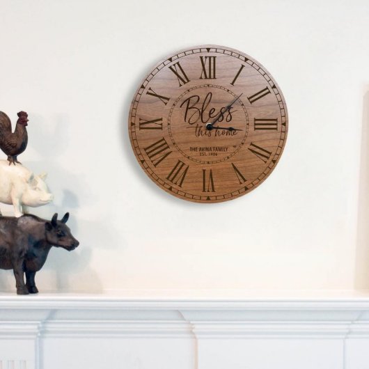 Bless This Home Black Engraved Wall Clock (CherryLifestyle)