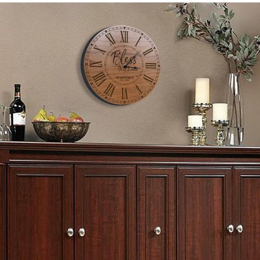 Bless This Home Black Engraved Wall Clock (CherryLifestyle)