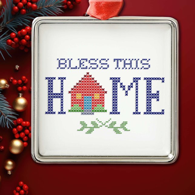 Bless This Home Cross Stitch Ornament (Bring warmth and blessings to your holiday season with our "Bless This Home" ornament.)