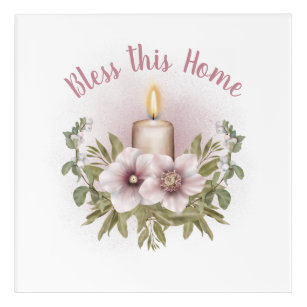 Bless this Home Quote Candle Purple Floral Acrylic Print
