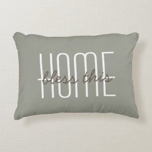 Bless this Home Quote Olive Green Decorative Accent Pillow