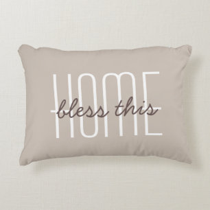 Bless This Home Quote Tan Customize Decorative Accent Pillow