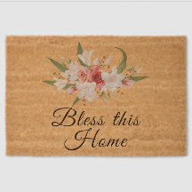 Bless This Home Watercolor Floral Design Outdoor