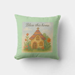 Bless This Home – Whimsical Christian Cottage Il Throw Pillow