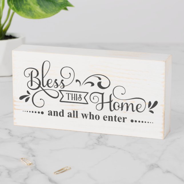 Bless This Home Wooden Farm House Box Sign (In Situ Horizontal)