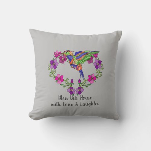 Bless this House floral heart wreath Throw Pillow