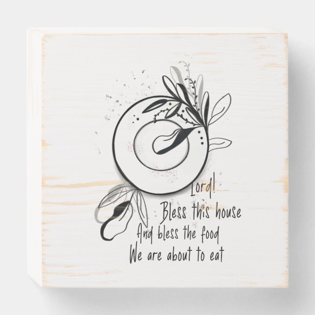 Bless This House Floral Plate Wooden Box Sign (Front Horizontal)