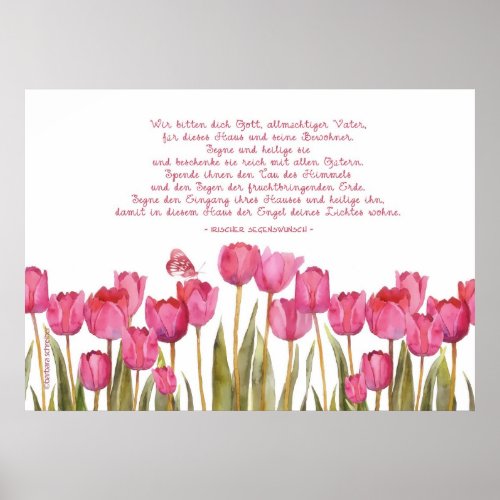 bless this house in German tulips and butterfly Poster