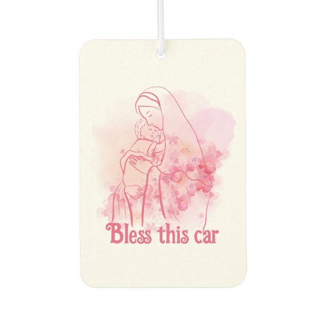 Bless this house Pink Floral Virgin Mary Jesus Air Freshener (Front)