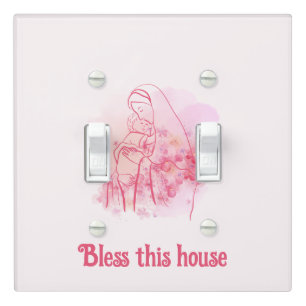 Bless this house Pink Floral Virgin Mary Jesus Light Switch Cover