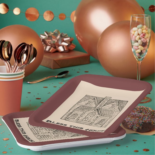 Bless This House w/ text & image templates  Paper Plates (Multi)