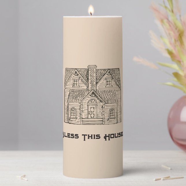 Bless This House w/ text & image templates  Pillar Candle (In Situ)