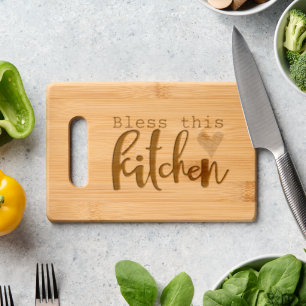 Bless This Kitchen Heart Laser Etched Bamboo Engraved Cutting Board