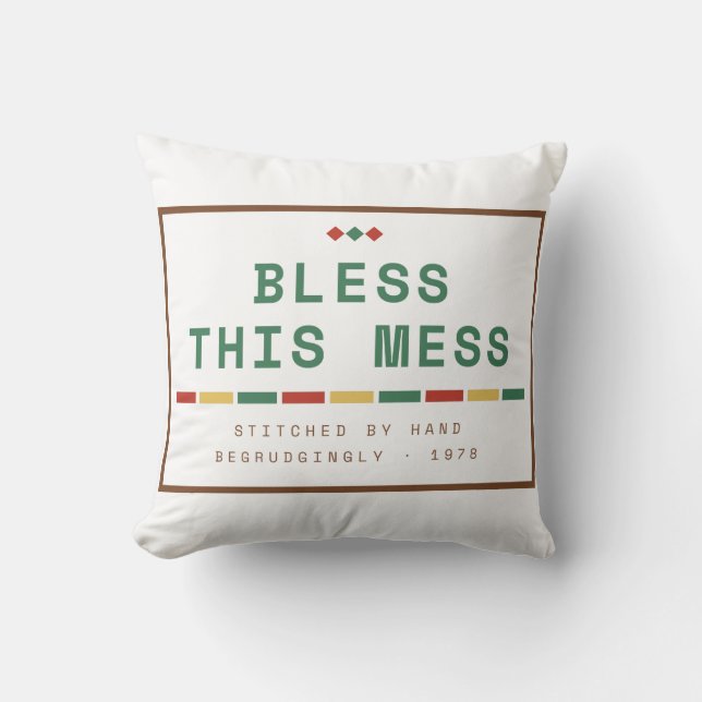 Bless This Mess Funny Home Decor Square Throw Pill Pillow (Front)