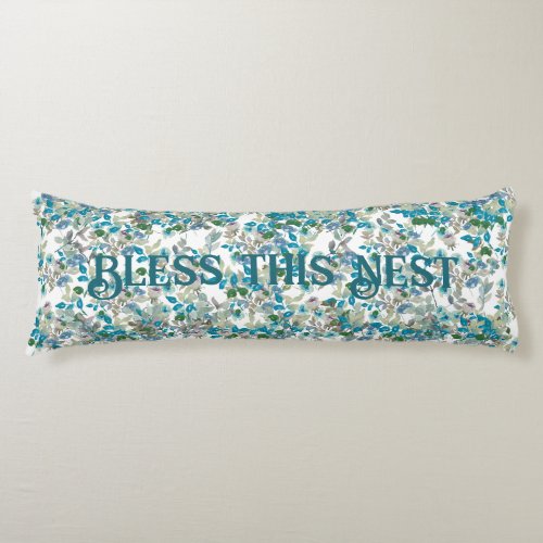 Bless This Nest Teal Watercolor Floral Rose Body Pillow