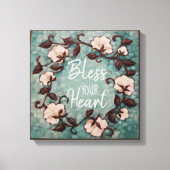 "Bless your Heart" Cotton Wreath Stretched Canvas (Front)