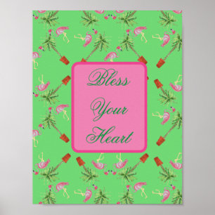 Bless your Heart Pink Flamingo Flamingos art print