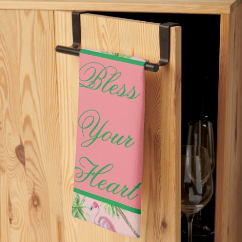 Bless Your Heart Pink Flamingo Flamingos Palm  Kitchen Towel