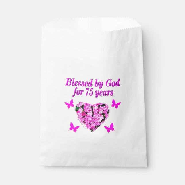 BLESSED 75TH BIRTHDAY FLORAL DESIGN FAVOR BAG (Front)