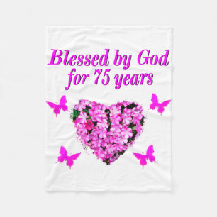 BLESSED 75TH BIRTHDAY FLORAL DESIGN FLEECE BLANKET