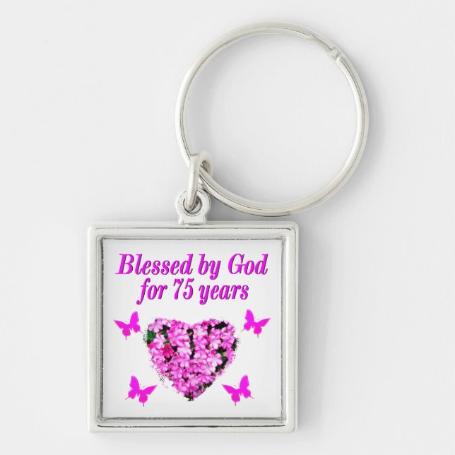 BLESSED 75TH BIRTHDAY FLORAL DESIGN KEYCHAIN (Front)