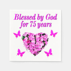 BLESSED 75TH BIRTHDAY FLORAL DESIGN PAPER NAPKINS