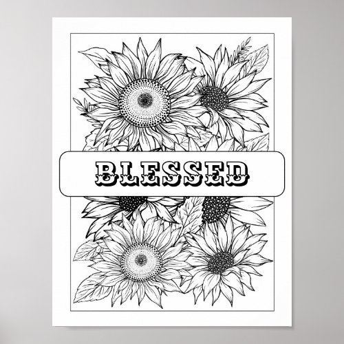 Blessed Adult Coloring Mural Sunflower Floral Poster