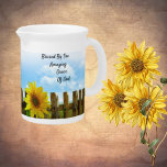 Blessed Amazing Grace Porcelain Beverage Pitcher<br><div class="desc">Beautiful porcelain pitcher with sunflower and wooden fence with "Blessed By The Amazing Grace of God."</div>