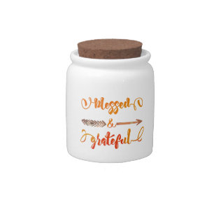 blessed and grateful thanksgiving candy jar
