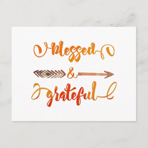 blessed and grateful thanksgiving holiday postcard