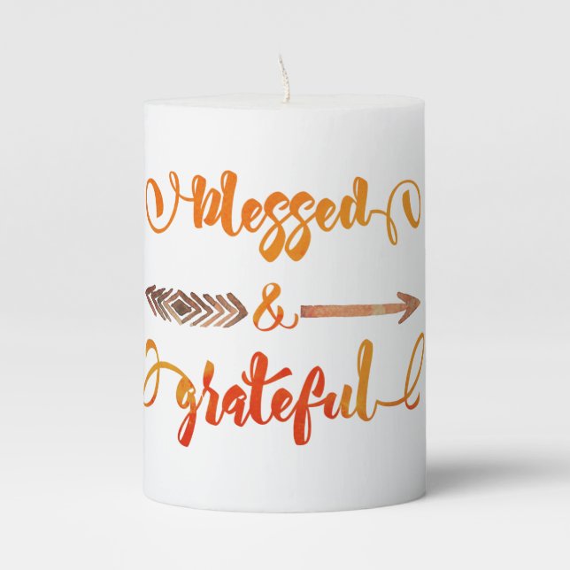 blessed and grateful thanksgiving pillar candle (Front)