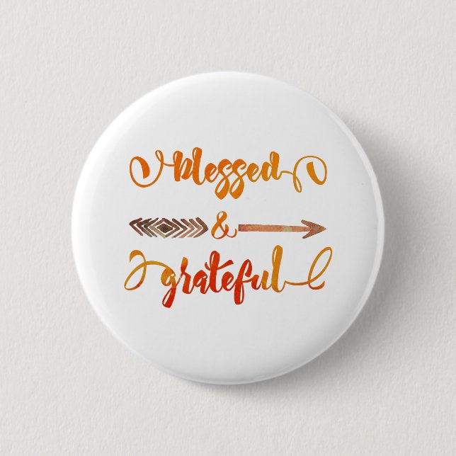 blessed and grateful thanksgiving pinback button (Front)