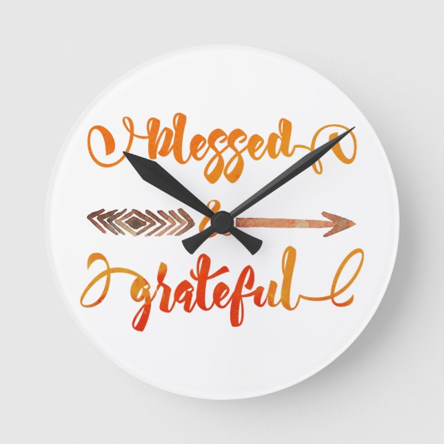 blessed and grateful thanksgiving round clock (Front)
